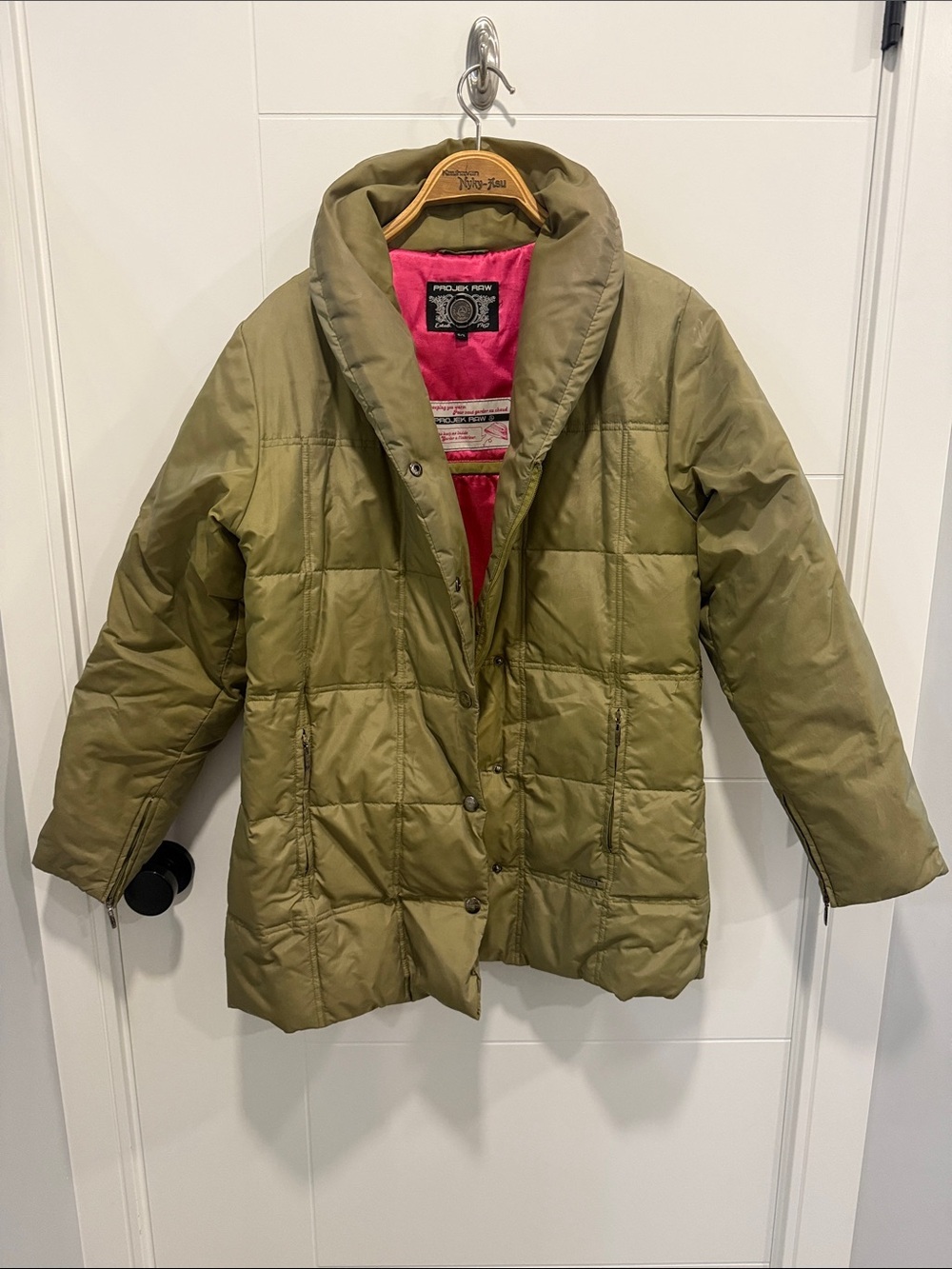 Projek Raw Olive Green Puffer Jacket with Pink Lining size large